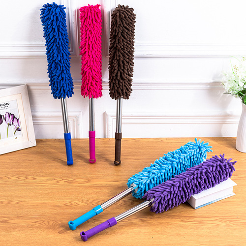 Creative retractable stainless steel chenille dust duster household telescopic rod feather duster