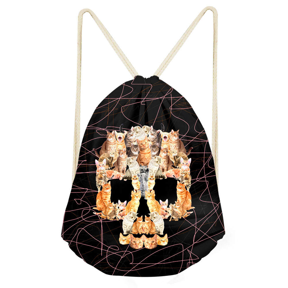 Swimming抽绳背包游泳旅行沙滩背包来图印刷糖头骷髅帆布袋拉绳包