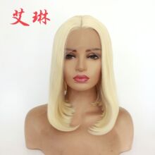 外贸出口欧美假发前蕾丝化纤假发时尚中分短发BOBO头半手织头套