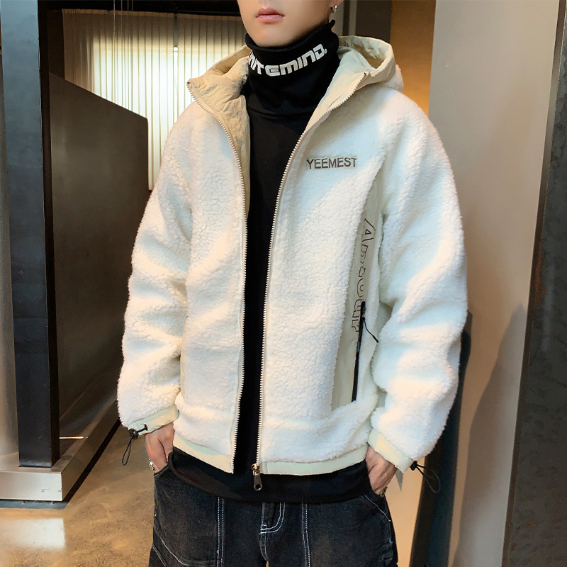 冬季羊羔绒外套男加绒韩版潮流学生bf风连帽棉袄宽松冬天加厚棉衣|ru