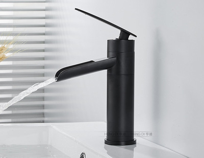 全銅歐式仿古水龍頭 複古瀑布單孔面盆龍頭 藝術盆台上盆冷熱龍頭