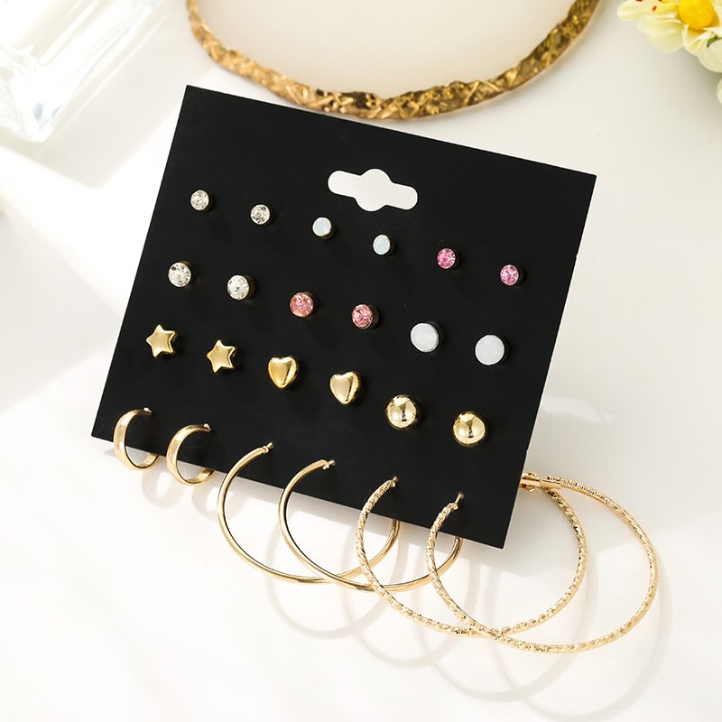 12 Pairs Of Korean Five-pointed Star Gold-plated Love Earrings Simple Earrings Set display picture 5