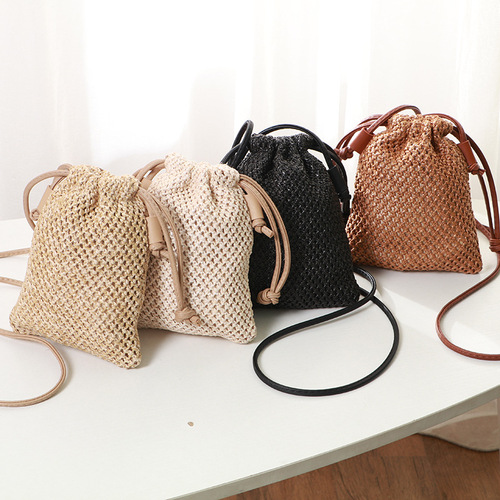 Straw woven women mobile phone bag