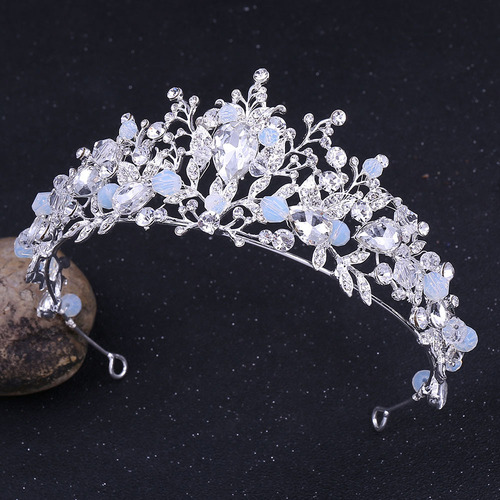 Korean new wedding set Baroque handmade crown flower inlaid with zircon bridal necklace and earrings three-piece set