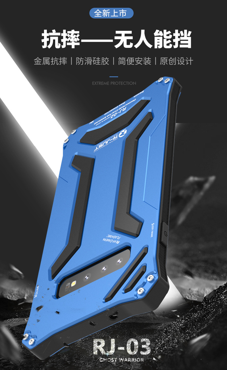 R-Just Gundam Water-resistant Shockproof Dirt-proof Snow-proof Premium Armor Heavy Duty Metal Protective Case Cover for Samsung Galaxy S10 Plus & Samsung Galaxy S10