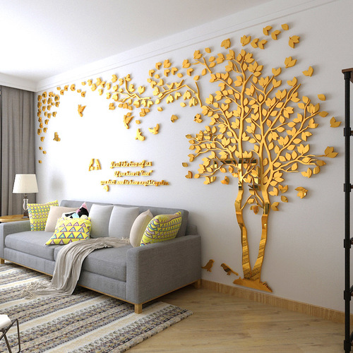 Large Tree Couple 3D Crystal Acrylic Wall Sticker for Restaurant Living Room Bedroom Sofa TV Background Wall Decoration