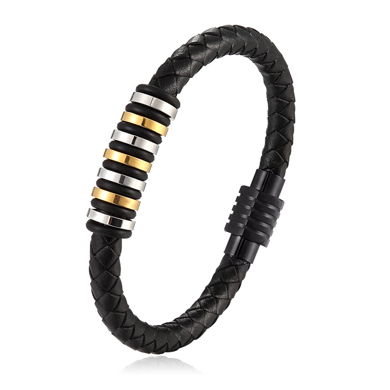 Leather rope bracelet stainless steel leather woven bracelet leather bracelet custom leather bracelet men's cowhide jewelry