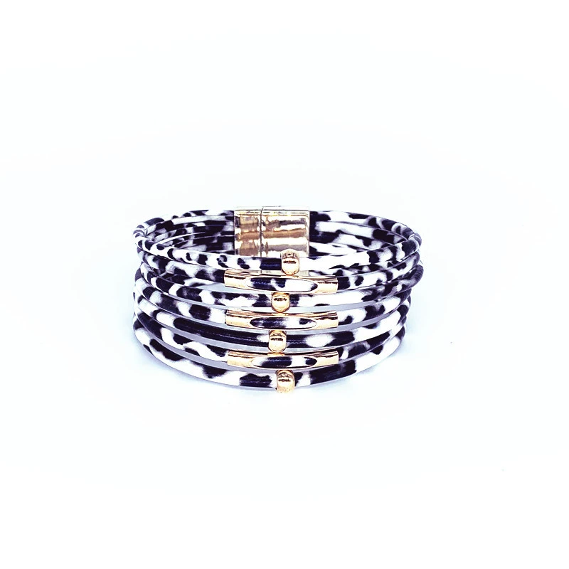 Браслет леопард Leopard LeatherBracelet кожаный браслет из кожи с бусинами и трубкой браслет с магнитной пряжкой
