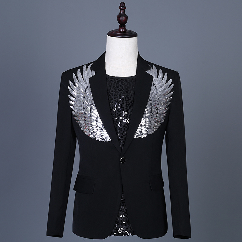 Men's black wings jazz dance casual blazer Male singer choir male guest stage performance coats host banquet dress suits for man