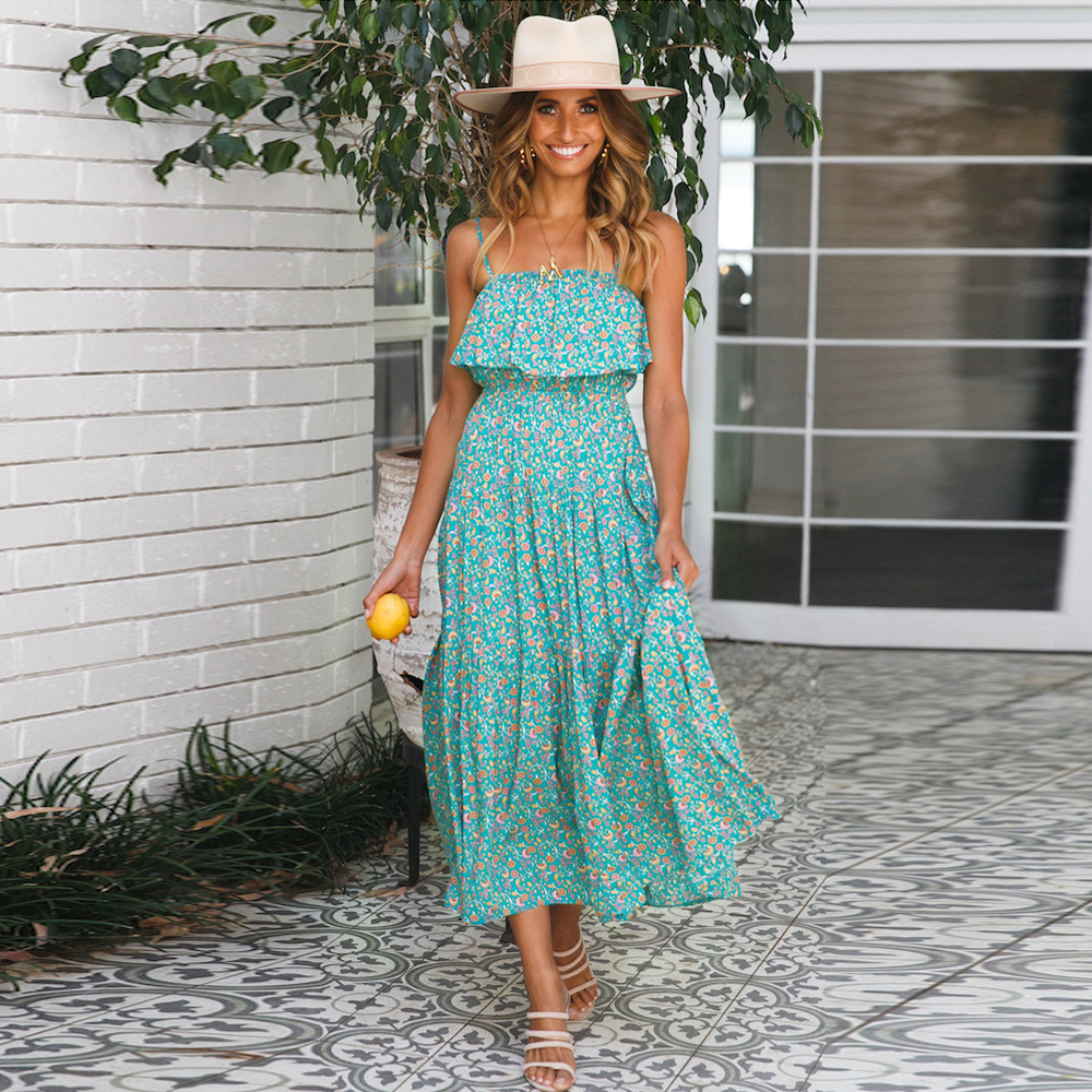 Vestido estampado bohemio con volantes y volantes grandes NSYD6027