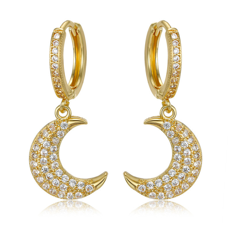 Exquisite Mini Earrings Gold And Silver Crescent Zircon Earrings display picture 1