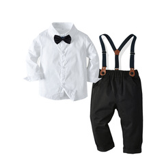 Cross-border set baby formal boys gentleman bow tie white shirt suspenders pants set children's evening dress four-piece set 