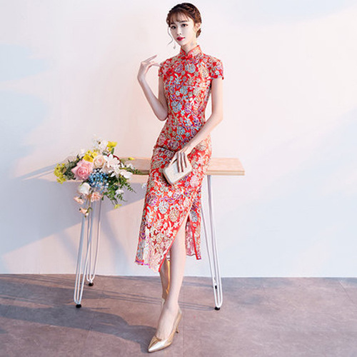 Chinese Dress Qipao for women Antique embroidery standing collar cheongsam Niang long wedding dress Qipao skirt