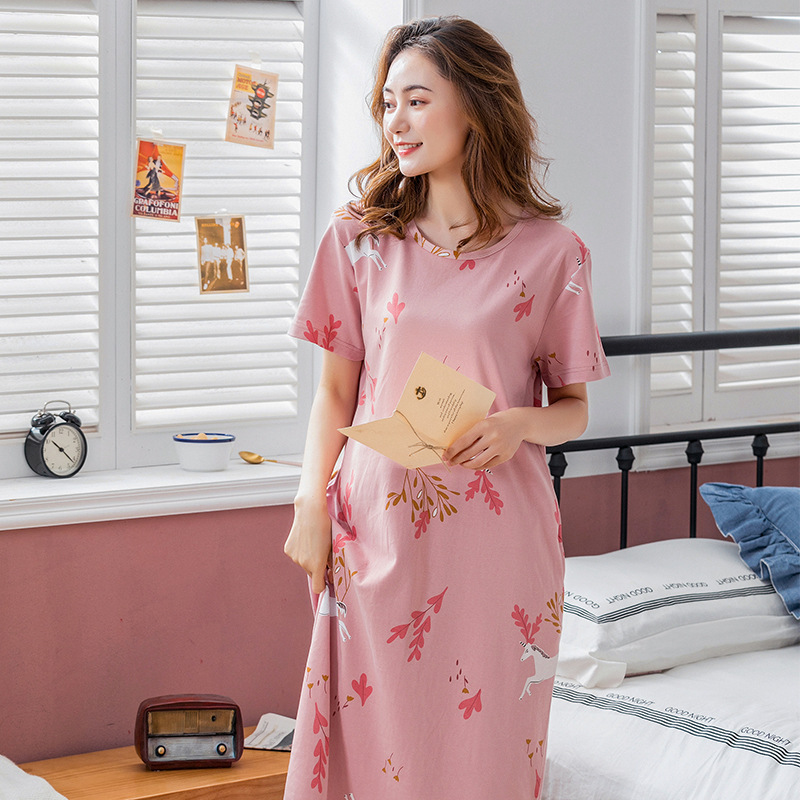 骄玛仕春夏新款纯棉睡裙女夏短袖宽松可爱休闲春夏睡衣女厂家直批|ms