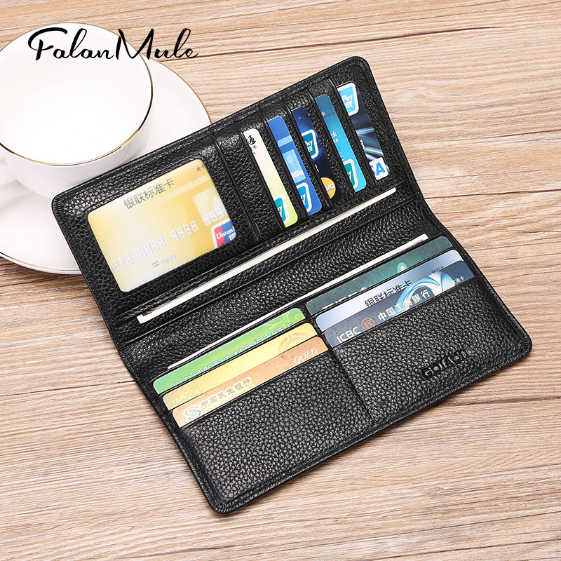 Men'S Wallet Leather Head Leather Litchi Pattern Business Long Wallet Large Capacity Multi Card