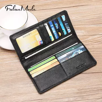 Men'S Wallet Leather Head Leather Litchi Pattern Business Long Wallet Large Capacity Multi Card - ShopShipShake
