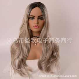 欧美女假发染色中分长卷发短发时尚微卷水波纹中长发金色短卷发套