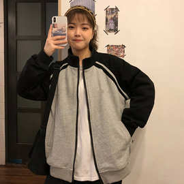 春秋新款大码女装胖妹妹棒球服运动外套女韩版原宿bf长袖开衫上衣