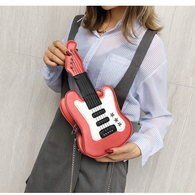 Borsa commercio estero nuova borsa a tracolla per chitarra simpatico cartone animato tendenza creativa borsa a tracolla a catena borsa da donna in colore contrastante personalità_voghion.com