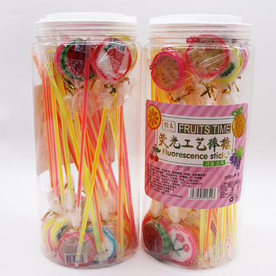 【单只价】长棒桶装20g荧光水果切片棒棒糖儿童零食糖果批发|ru