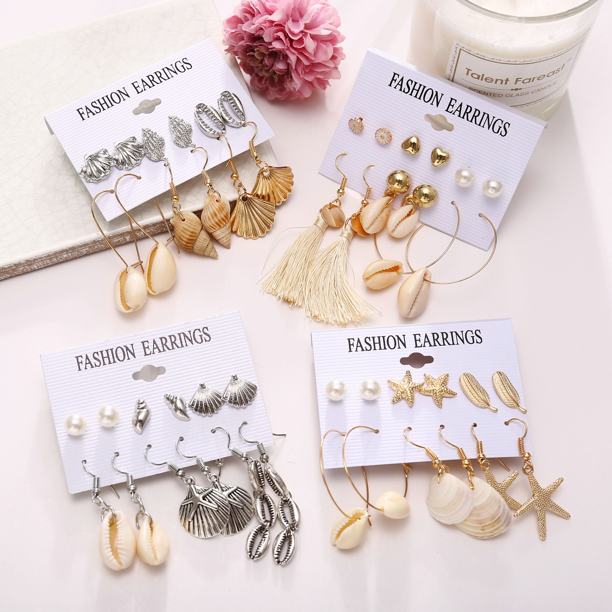 New Creative Retro Golden Silver Shell Scallop Earring Set Wholesale Nihaojewelry display picture 28