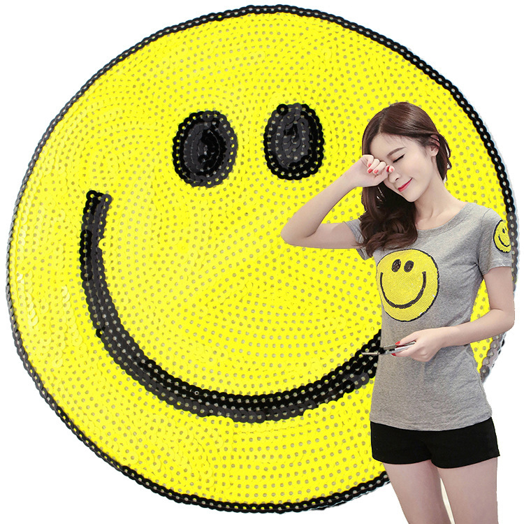 厂家直销精美珠片绣笑脸亮片布贴时尚衣服补丁贴服装辅料装饰贴布