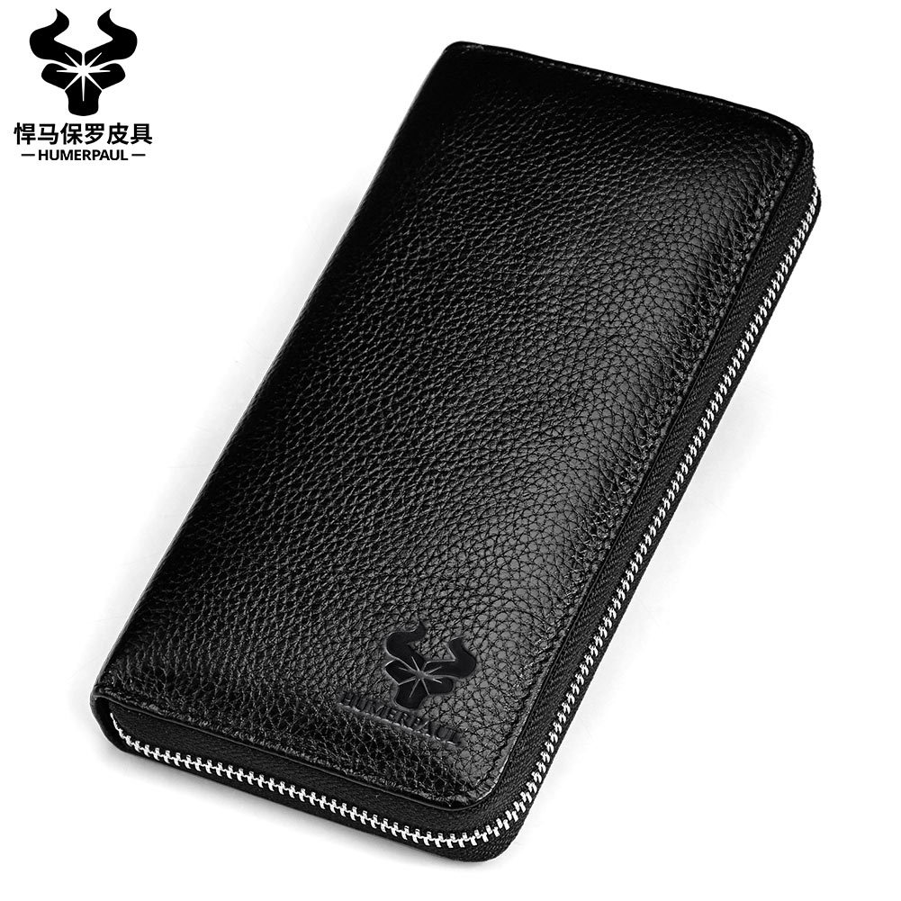 悍马保罗长款商务男士钱包 真皮手拿包男牛皮钱夹多卡位零钱包