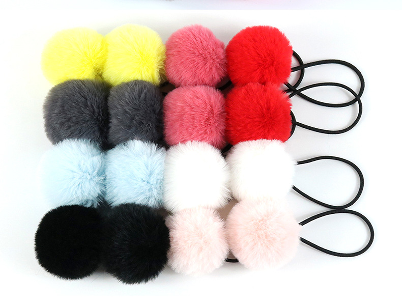 Mignon Couleur Unie Laine Artificielle Pompons Attache-cheveux 1 Pièce display picture 2