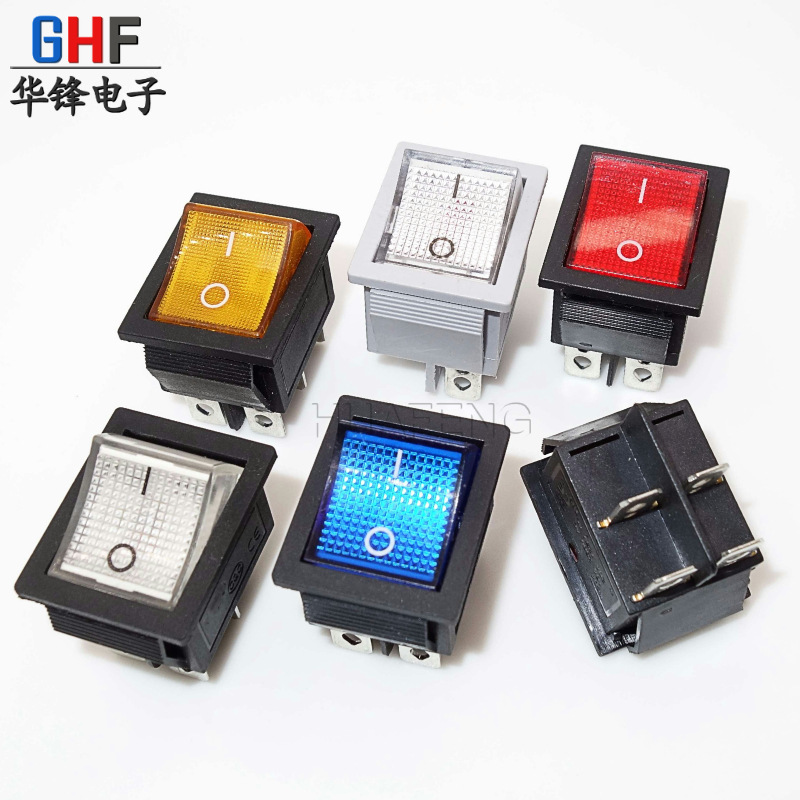 4PKCD4带灯船型开关 四脚带灯跷板开关31*25mm250VAC 15A 纯铜