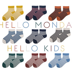 50164HELLO MONDAY Children's Crew Socks with Stripes, Japanese Style Cute Trendy Socks for Boys and Girls, Middle and Large Children