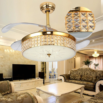 European style crystal invisible Ceiling fan lamp Restaurant a living room Fan light household modern Remote fan a chandelier