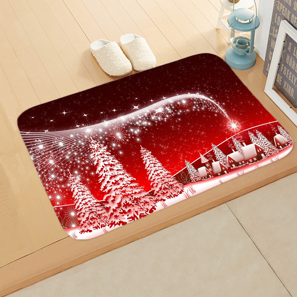 Cute Christmas Tree Elk Flannel Fabric Floor Mat display picture 4