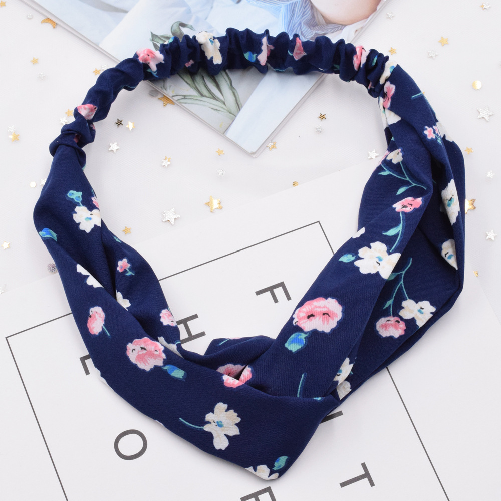 Korean Small Floral Striped Cross Ladies Face Wash Yoga Headband display picture 18