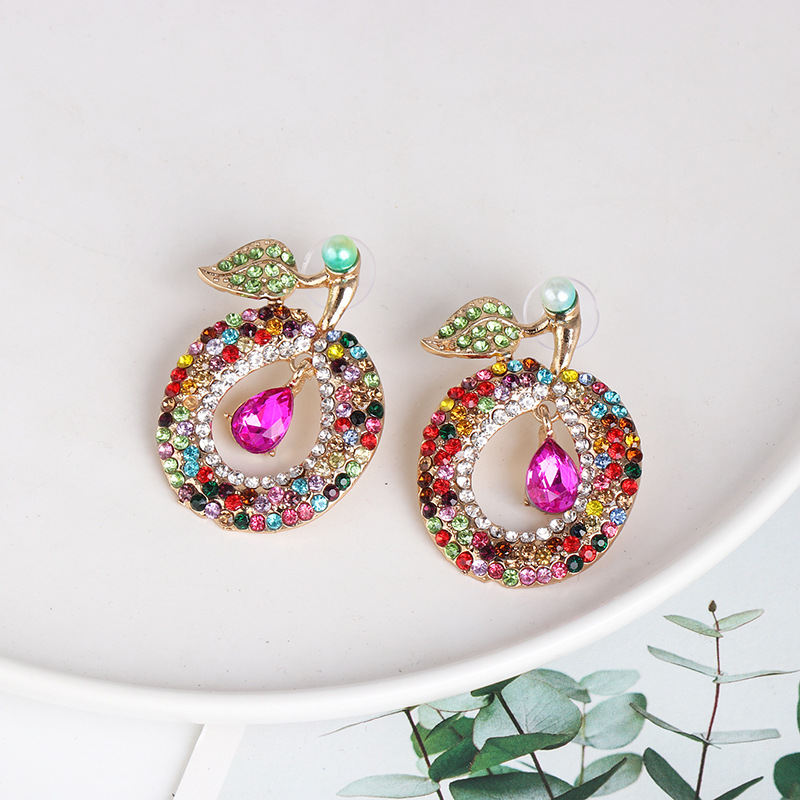 Rhinestone Crystal Plum Earrings Individual Fruit Earrings display picture 4