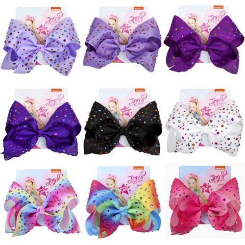 2pcs 8 inches  colorful bling big bowknot stage performance party hairpin for kids children pin point Rhinestones girls hair accessories