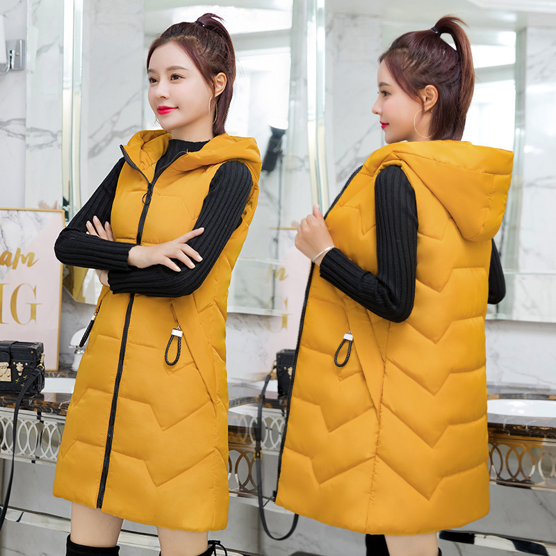 Down Cotton Vest Women's Autumn and Winter 2025 New Thickeneded Hooded Outer Wear Mid-Length Women's Vest Jacket