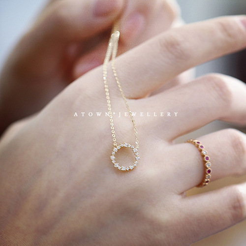 S925 sterling silver plated 14K gold necklace The Legend of the Blue Sea inlaid with zircon full diamond circle clavicle chain pendant