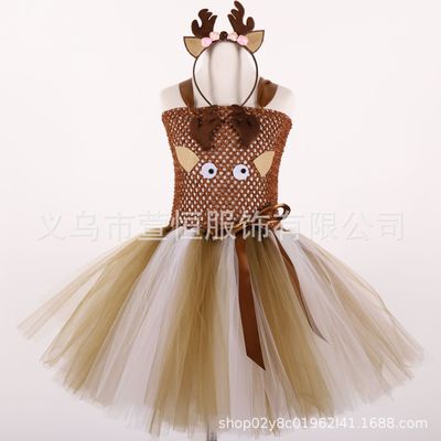 万圣节小鹿短裙高档宴会演出裙cosplay大鹿连衣裙女童走秀舞蹈服
