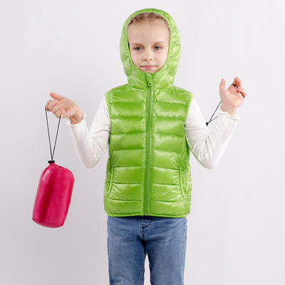 2021新款白鸭绒儿童轻薄羽绒服背心韩版童装坎肩连帽马甲厂家直销|ru