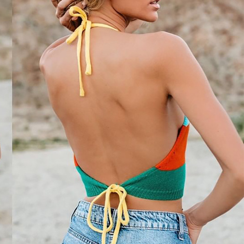 Fashionable Summer Women's Clothing for Foreign Trade: Halterneck Backless Sexy Strappy Outerwear Base Layer Striped Camisole for Chic Girls