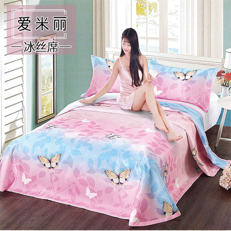 玉鑫山家纺高清数码印花冰丝席凉席藤席床单式水洗凉席软席三件套