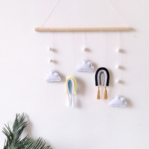 ins decoration Nordic style wooden stick rainbow felt pendant wall hanging wall decoration home hanging wall decoration small and fresh