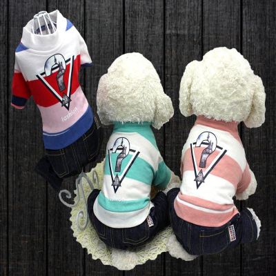 服裝廠家 寵物用品2019秋冬新款 條紋針織衫四腳狗衣服小型犬衣服
