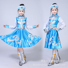 新款幼兒蒙古族舞蹈演出服裝少數民族表演服蒙袍女童短裙筷子舞