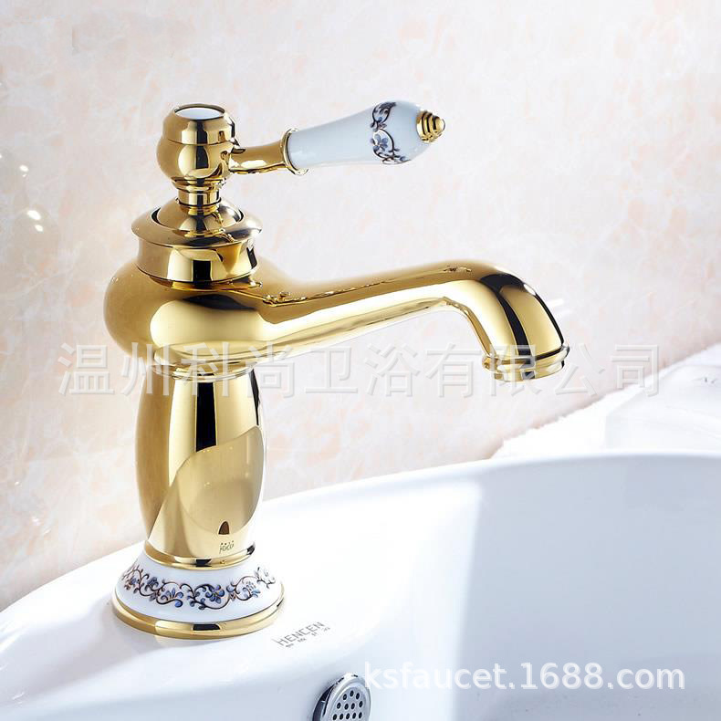 Copper gold basin faucet titanium blue and white porcelain Chinese wind faucet cross-border foreign trade bathroom wholesale