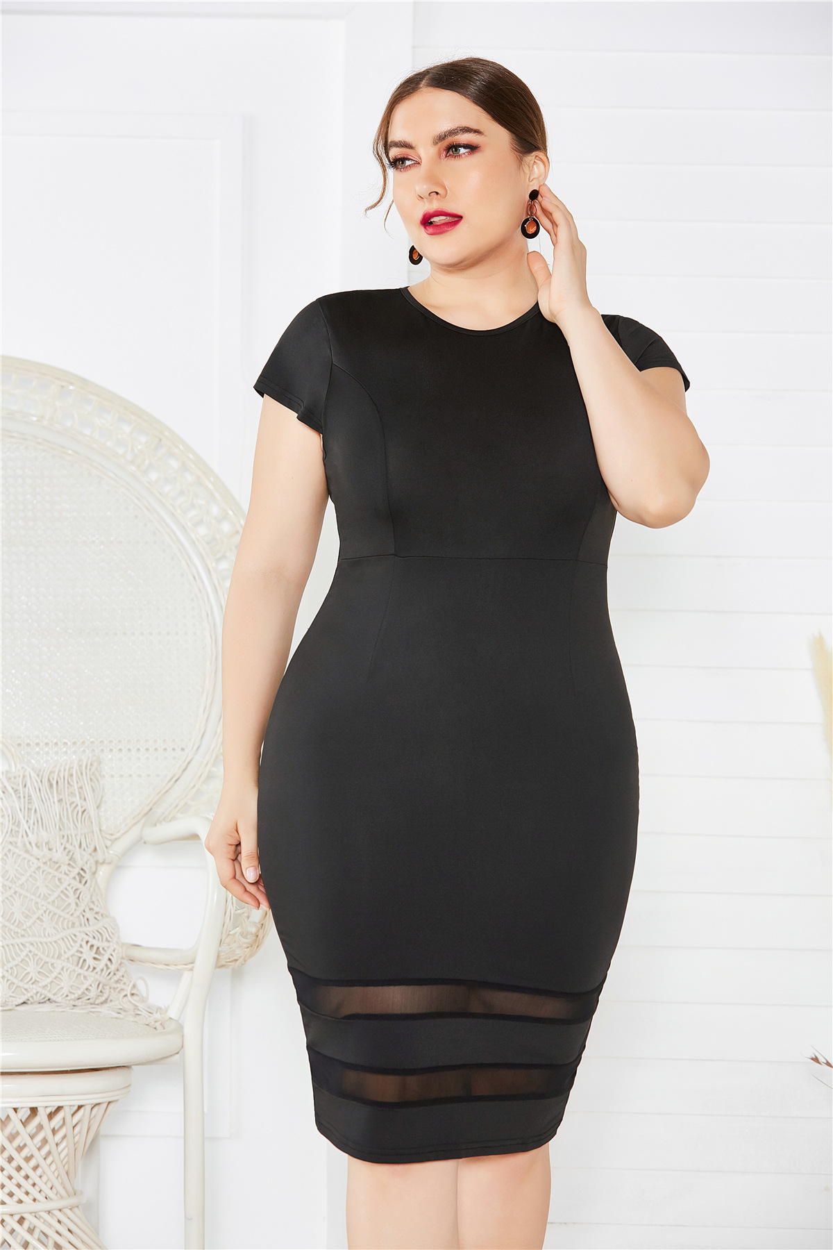 sexy plus size solid color mesh stitching skirt NSLM30321