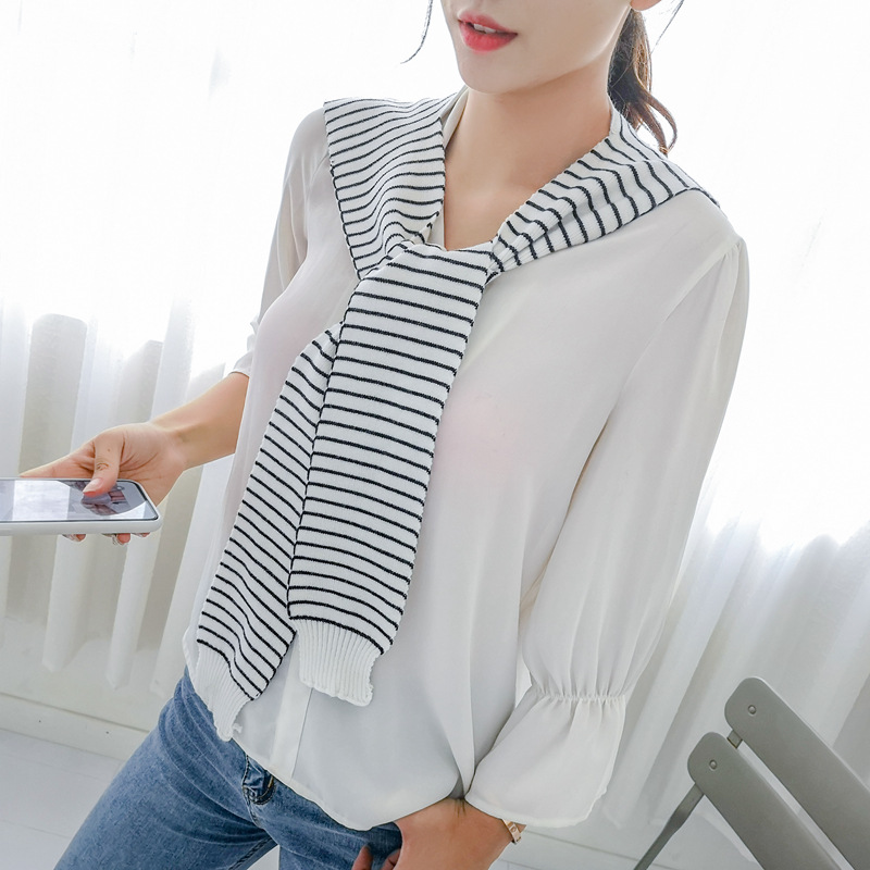 针织小披肩东大门空调披肩袖子搭肩假领绑带系带假领子