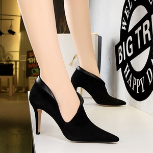 2866-1 the European and American fashion sexy high-heeled shoes suede tines nightclub show thin hollow out deep mouth si