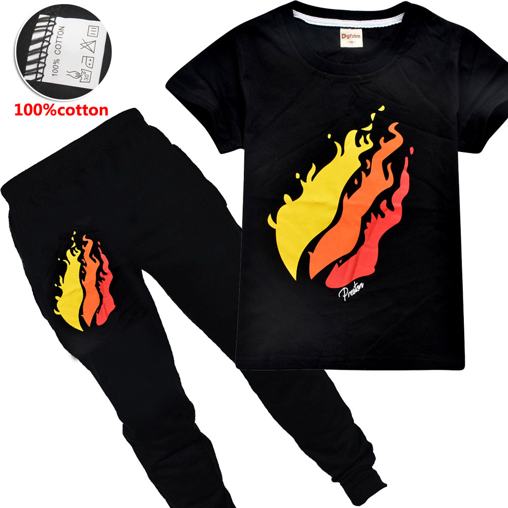 New Kids Boys PrestonPlayz T-Shirt Fire Logo Inspired Shirt Preston Playz M...