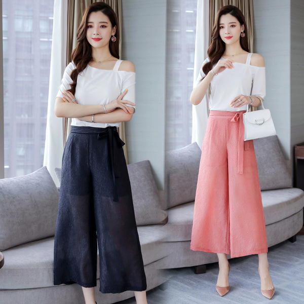 Summer New Style Fashionable Temperament， Oceanic Age-Reducing Goddess， Dressed Sense Broad-legged Pants